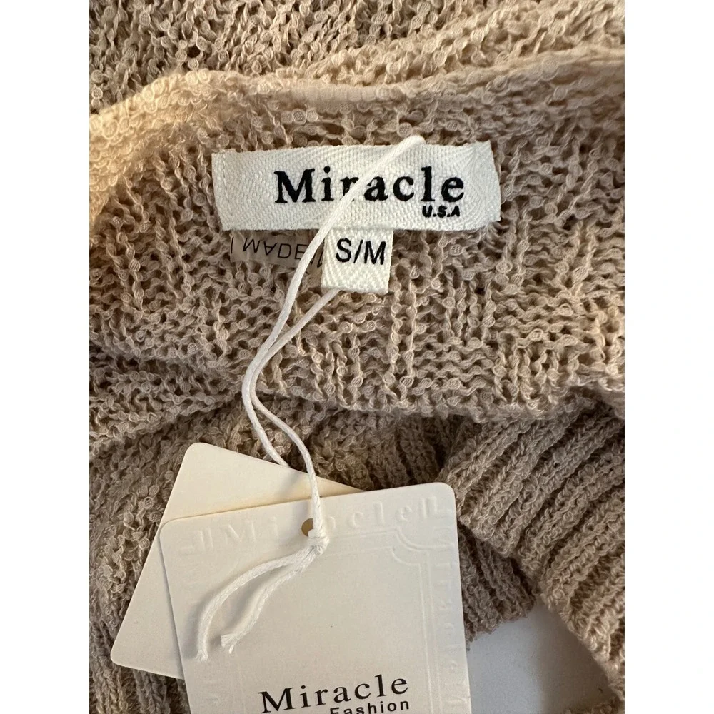 Miracle Women Beige Open Front Batwing‎ Pocket Knit Cardigan Size S/M